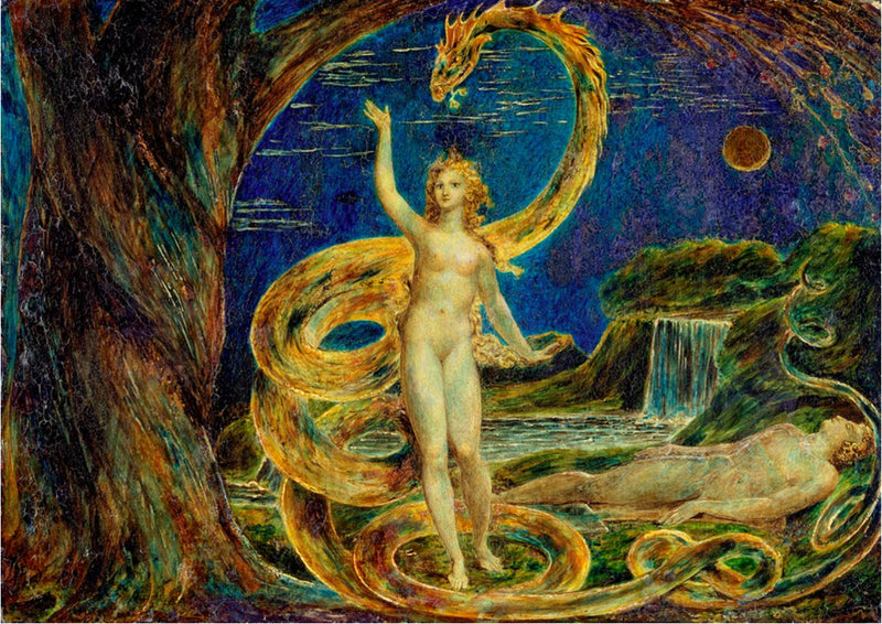 Eva fristet af slangen - William Blake