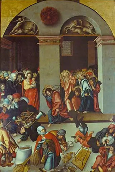 Udstødning af pengevekslere fra templet - Lucas Cranach den Ældre