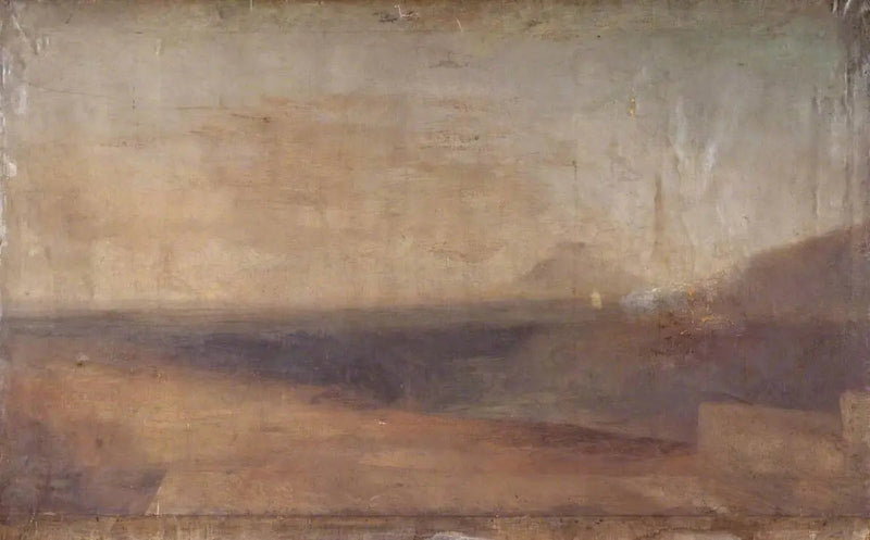 Omfattende Landskab med Flod eller Estuar og et Fjernt Bjerg - J. M. W. Turner