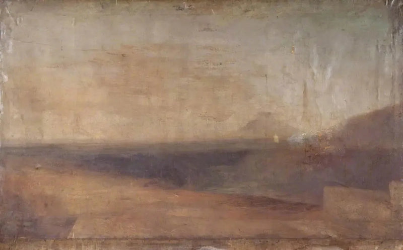 Omfattende Landskab med Flod eller Estuar og et Fjernt Bjerg - J. M. W. Turner