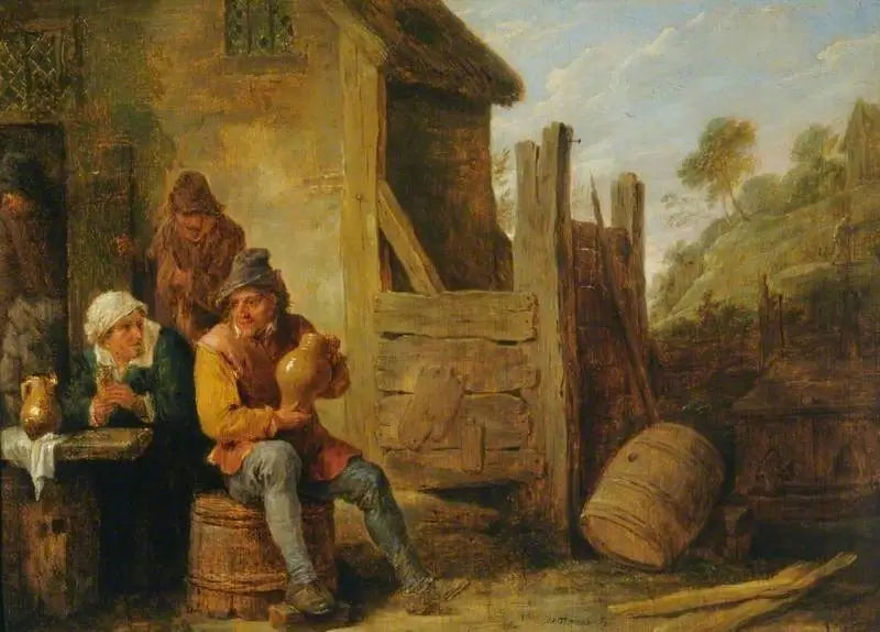 Udendørs af en kro: Bønder, der drikker - David Teniers den Yngre