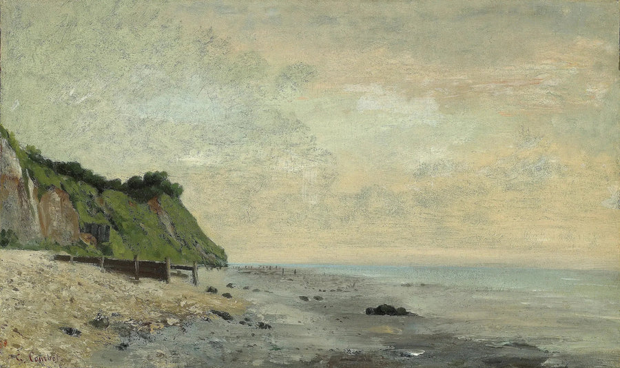 Klippe ved havet, set fra Lille Strand, solopgang - Gustave Courbet