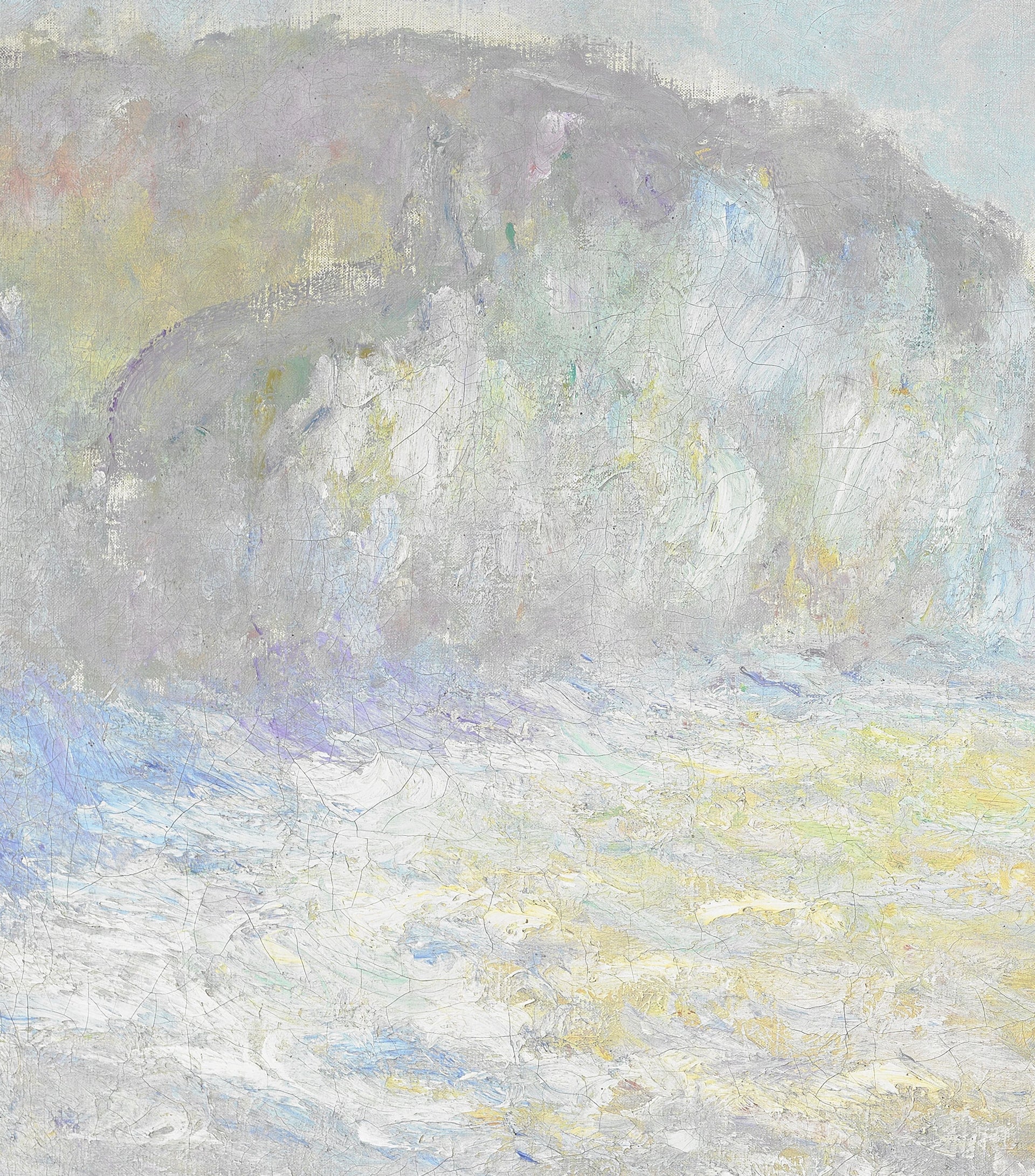 Détail des falaises de craie et de la pluie dans Falaises de Pourville, mer agitée W1443 de Monet