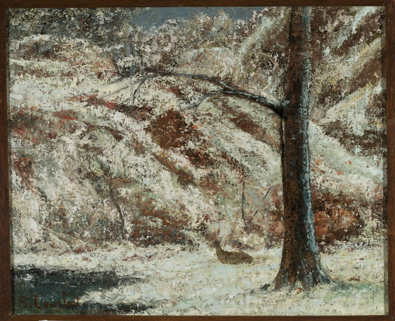 Hjort i sneen i skoven - Gustave Courbet