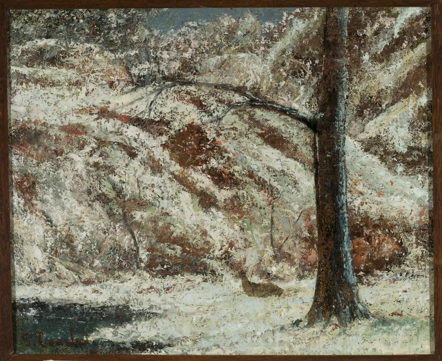 Hjort i sneen i skoven - Gustave Courbet