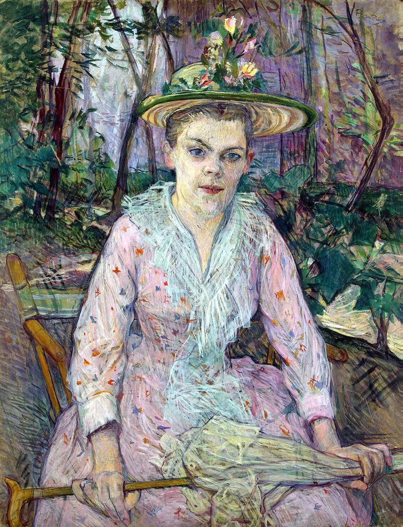 Kvinde med parasol, kaldet Berthe la Sourde, siddende i M. Forests have - Henri de Toulouse-Lautrec