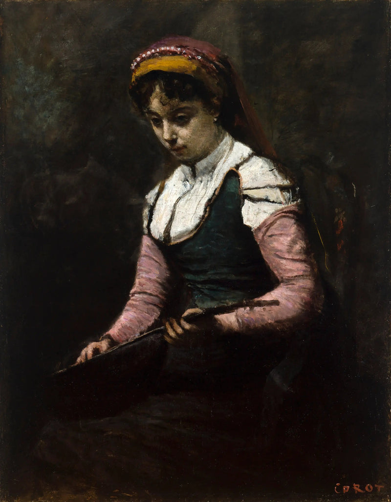 Kvinde med mandolin - Jean-Baptiste Camille Corot