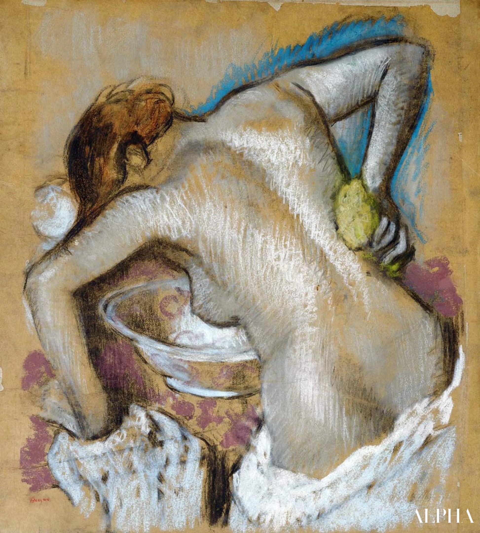 Kvindelig ved sit toilet, der tørrer sin ryg - Edgar Degas - Reproduktioner af malerier og højkvalitets malerier