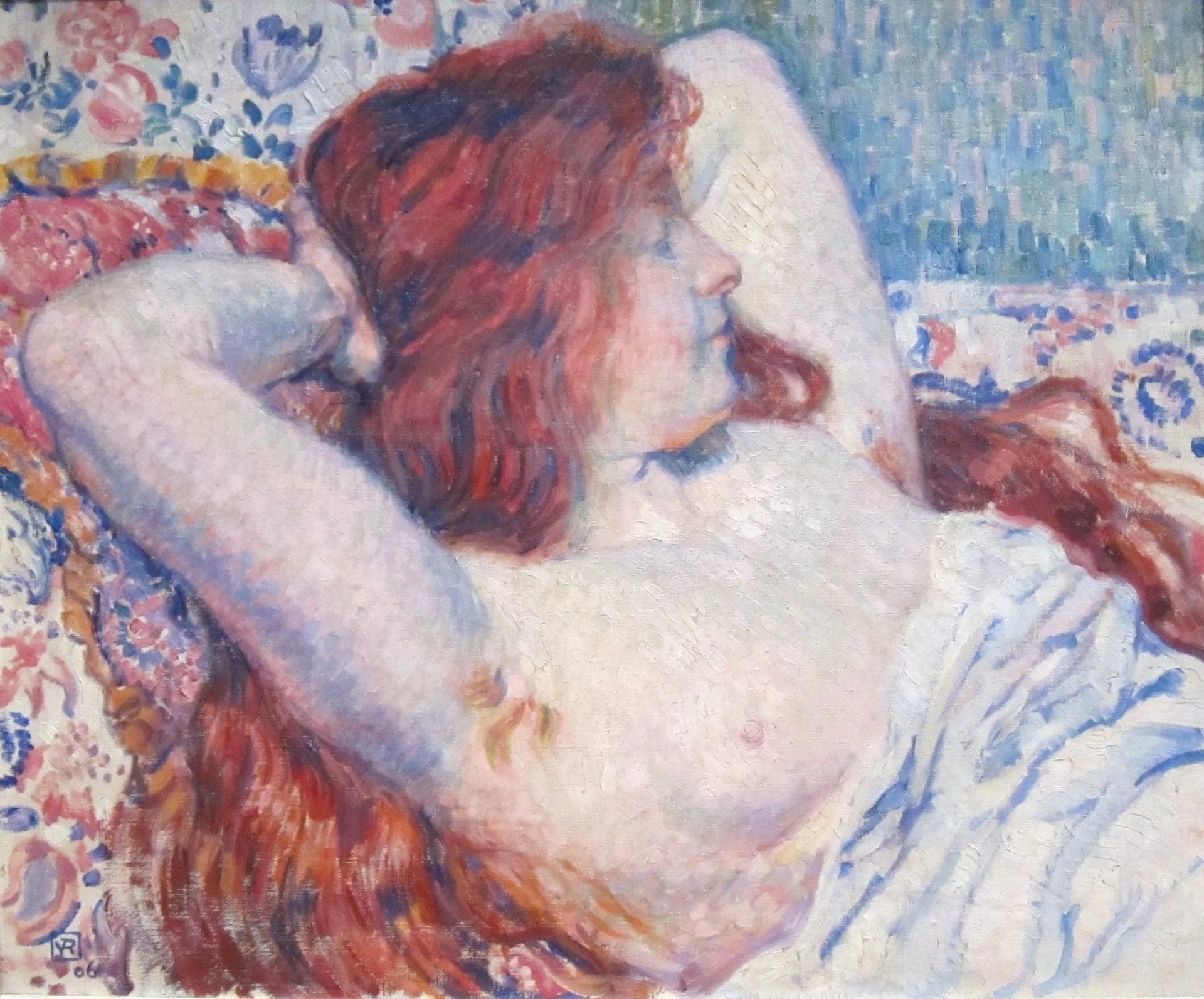 Femme allongée aux cheveux roux - Théo van Rysselberghe image 1 copie peinte à la main à l’huile
