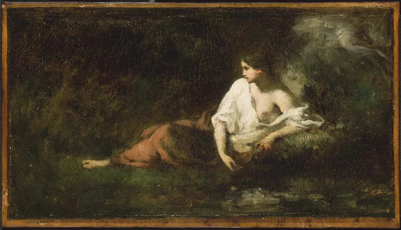 Kvinde liggende i et landskab - Jean-François Millet