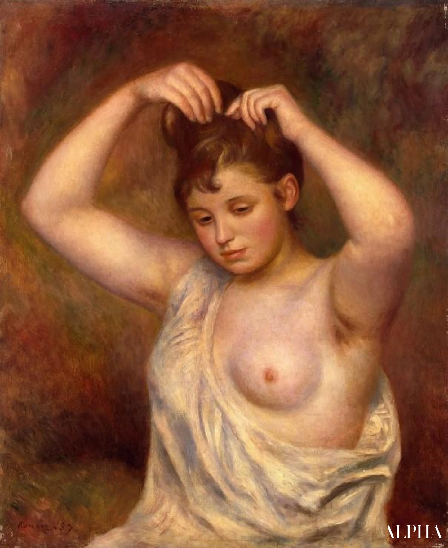 Kvindelig ordner sit hår - Pierre-Auguste Renoir - Reproduktioner af malerier og højkvalitets malerier