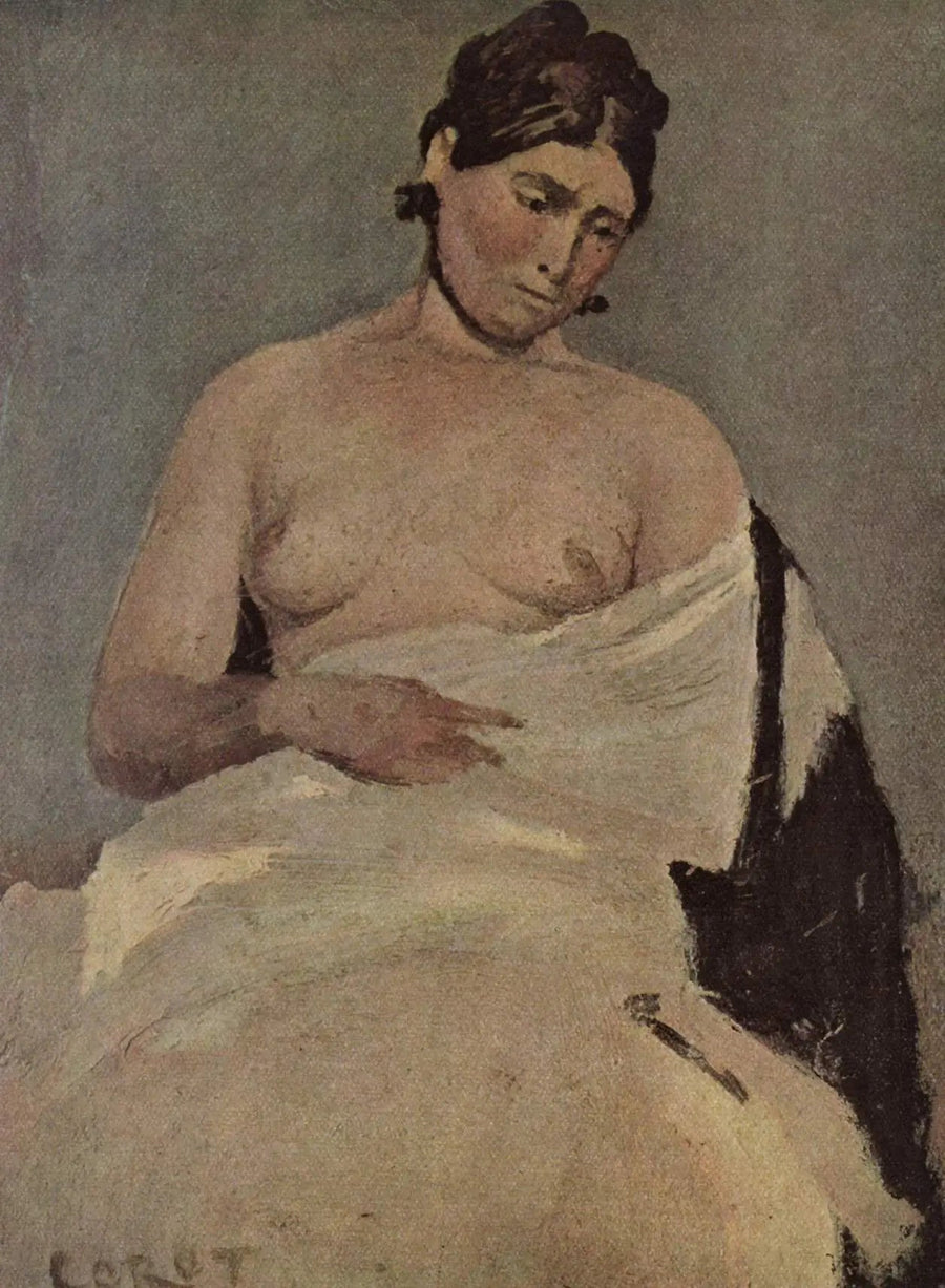 Kvinde sidder uden top - Jean-Baptiste Camille Corot