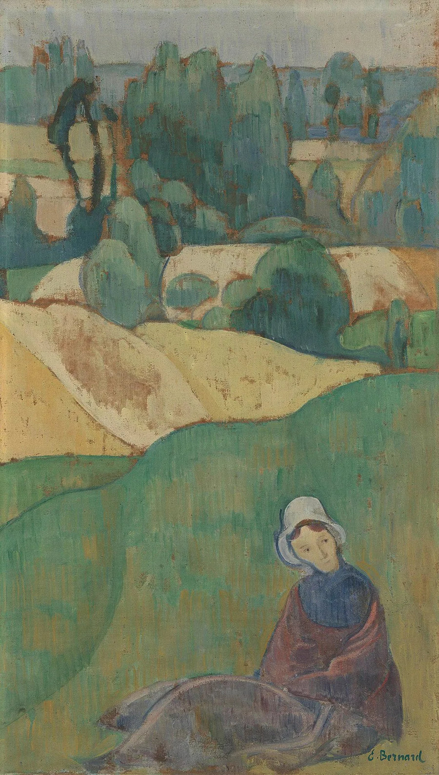 Kvinde sidder i en mark: Bretagne - Émile Bernard