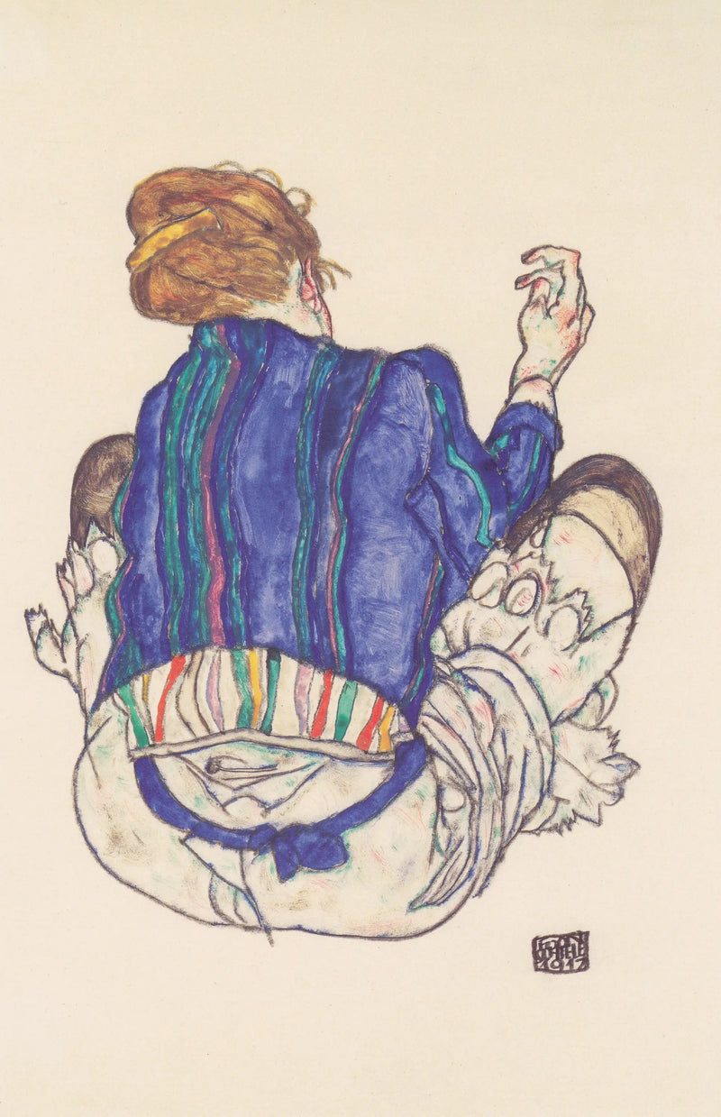 Kvinde siddende, set bagfra - Egon Schiele