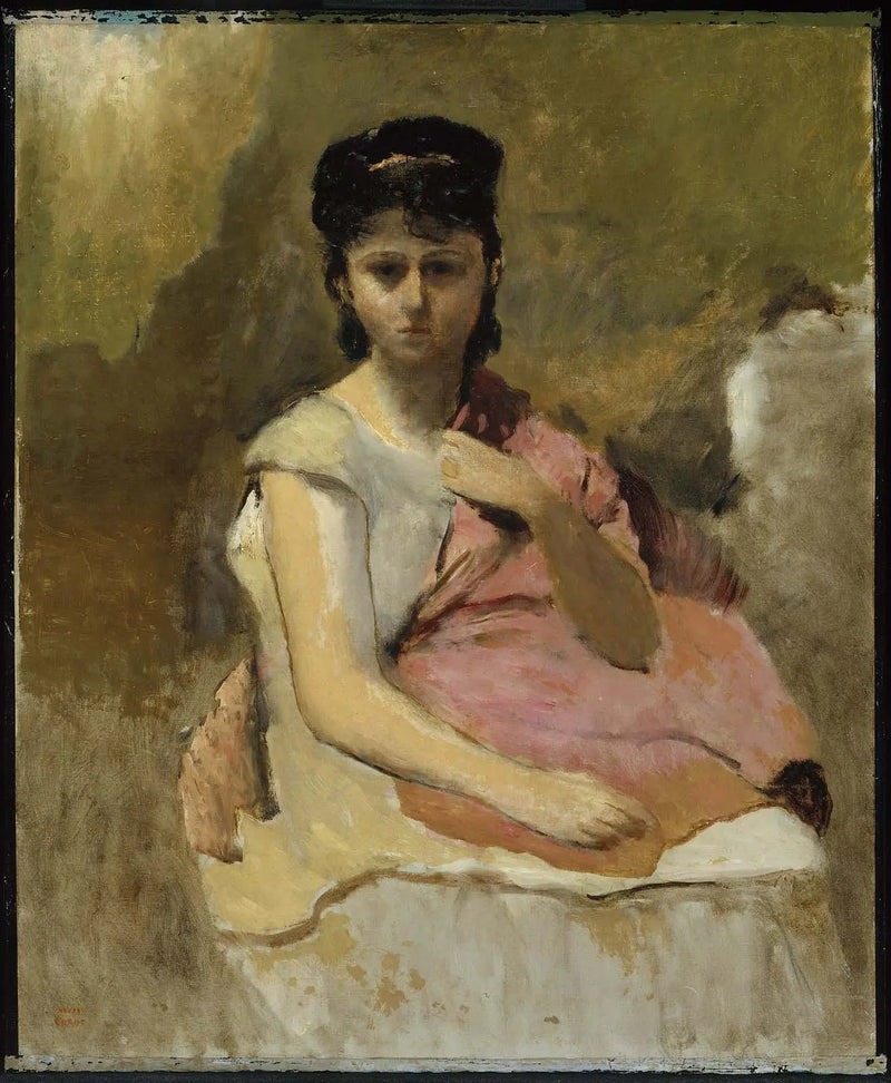 Kvinde med rosa tørklæde - Jean-Baptiste Camille Corot