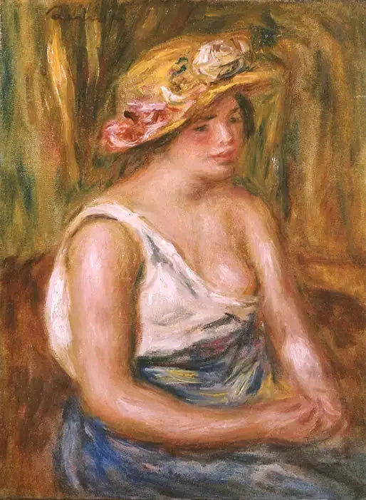 Kvinde med stråhat - Pierre-Auguste Renoir