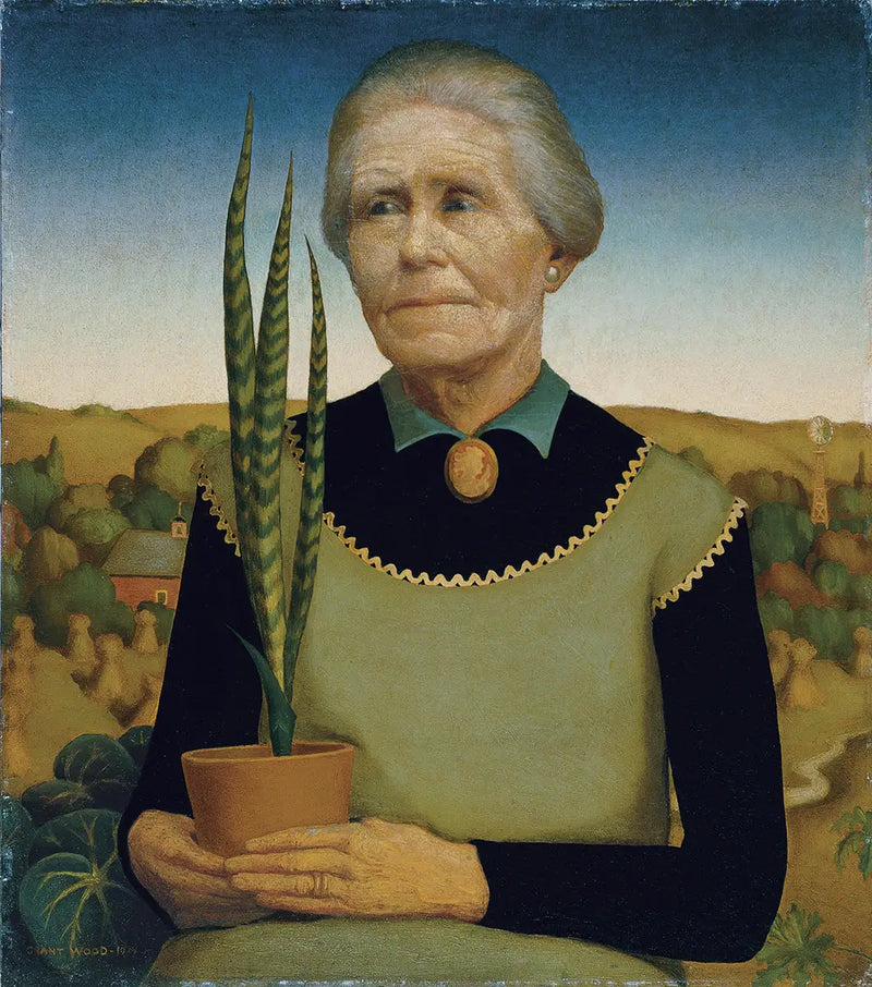 Kvinde med planter - Grant Wood