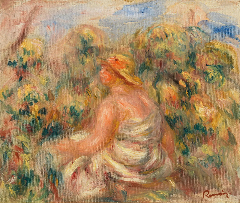 Kvinde med hat i et landskab - Pierre-Auguste Renoir