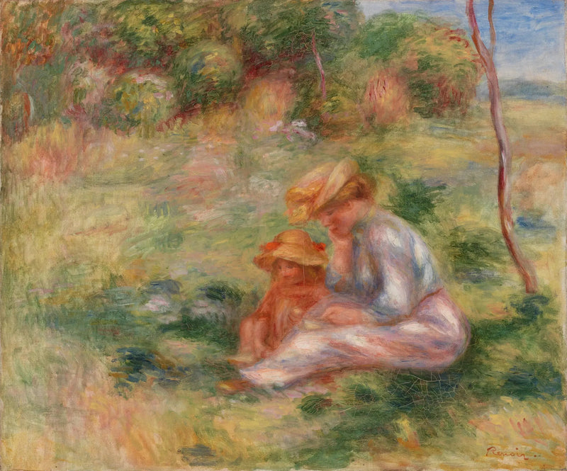 Kvinde med barn på græsset - Pierre-Auguste Renoir