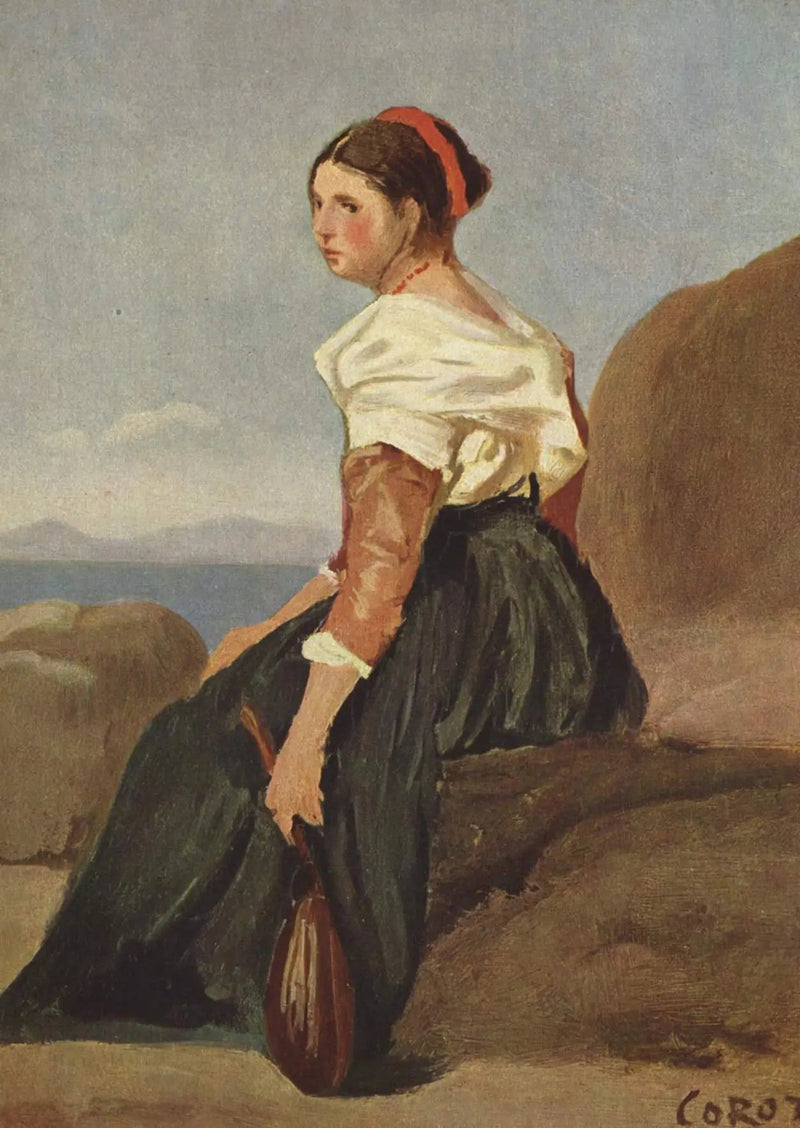 Kvinde med mandolin - Jean-Baptiste Camille Corot
