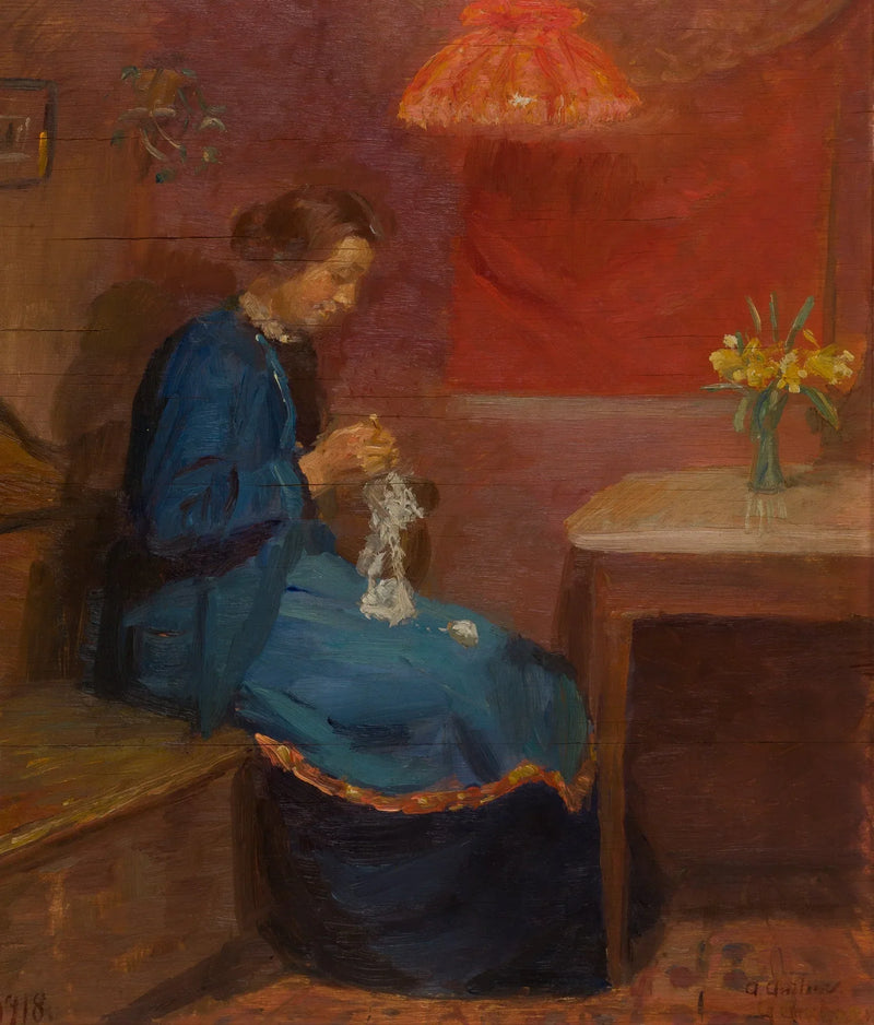 Kvinde med sit håndarbejde. - Anna Ancher