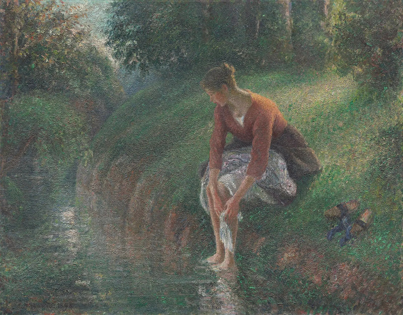 Kvinde der bader sine fødder i en bæk - Camille Pissarro