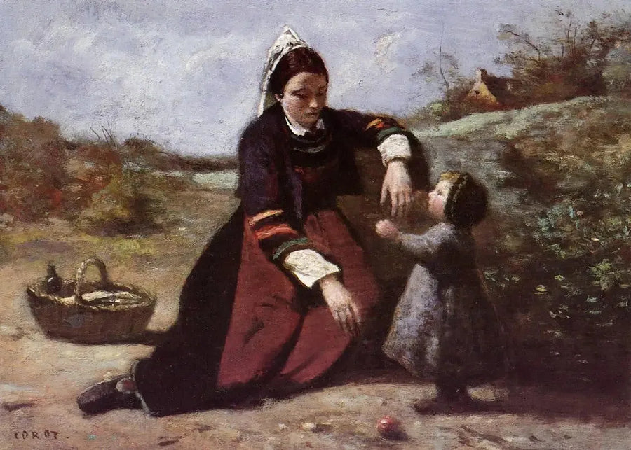 Bretonsk kvinde og hendes lille datter - Jean-Baptiste Camille Corot