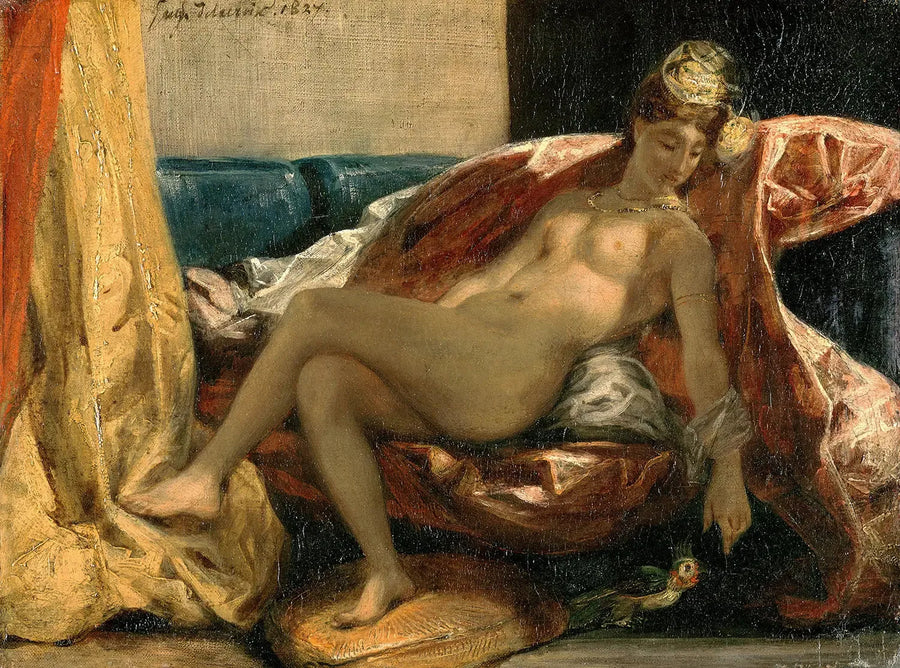 Kvinde der kærtegner en papegøje - Eugène Delacroix