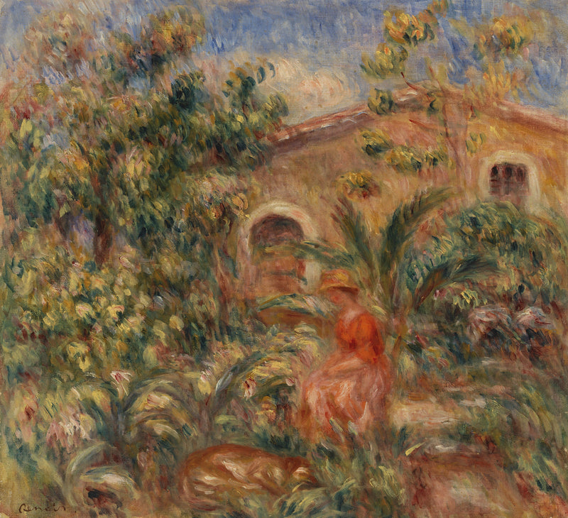 Landskab med kvinde og hund (Kvind og hund i et landskab) - Pierre-Auguste Renoir