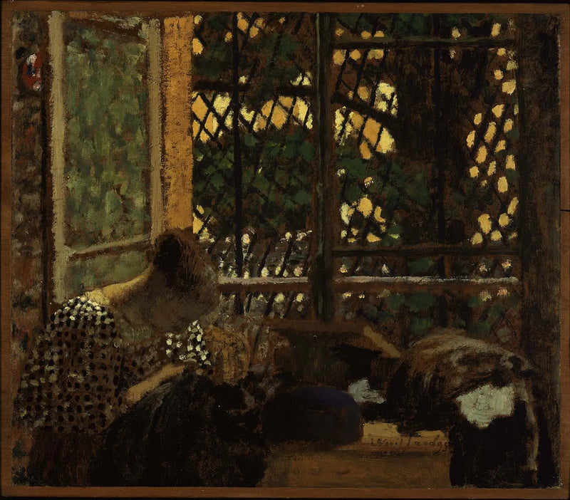 Kvinde der syer foran et havevindue - Édouard Vuillard