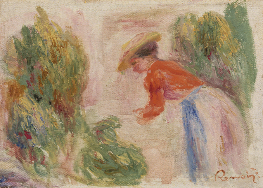 Kvinde, der plukker blomster (Kvinde, der plukker blomster) - Pierre-Auguste Renoir