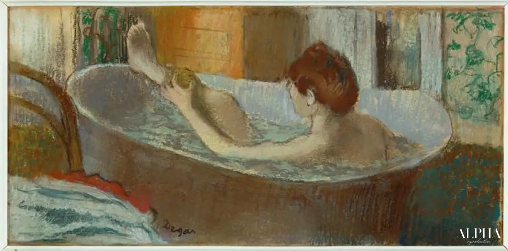 Femme dans son bain s'épongeant la jambe - Edgar Degas - Reproductions de tableaux et peintures haut de gamme