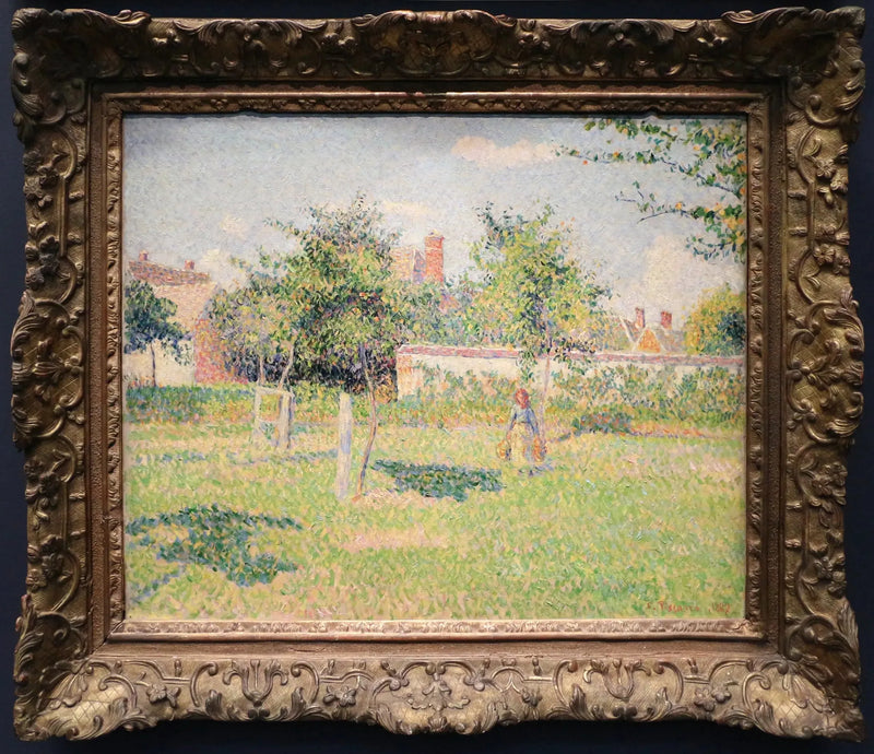 Kvinde i en indhegning, forårssol på engen i Éragny - Camille Pissarro
