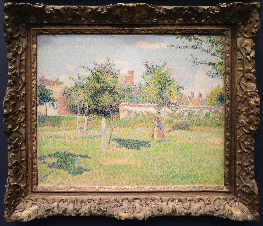 Kvinde i en indhegning, forårssol på engen i Éragny - Camille Pissarro