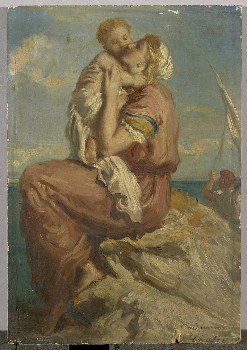 Fiskerkvinde fra Mola di Gaete, der kysser sit barn - Théodore Chassériau