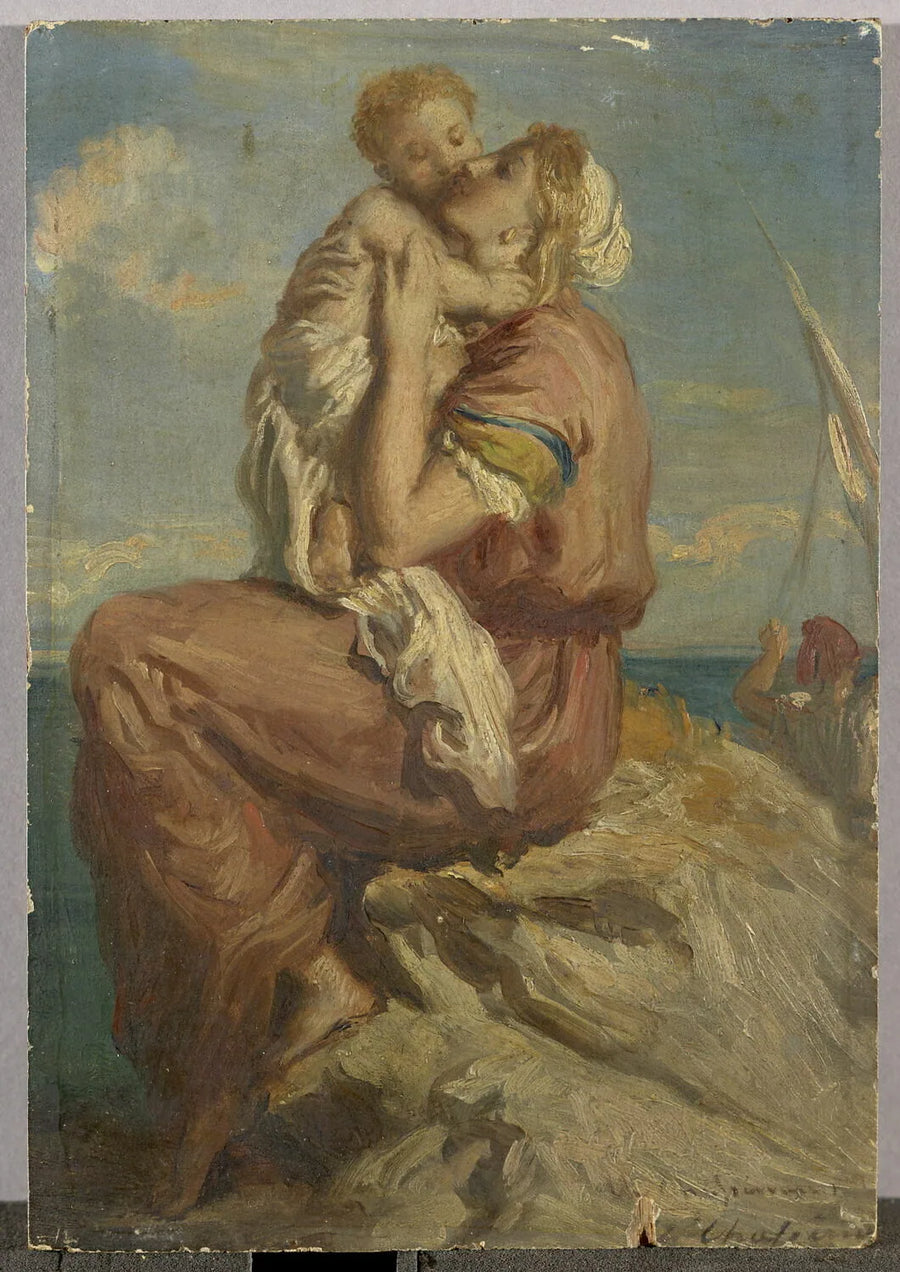 Fiskerkvinde fra Mola di Gaete, der kysser sit barn - Théodore Chassériau