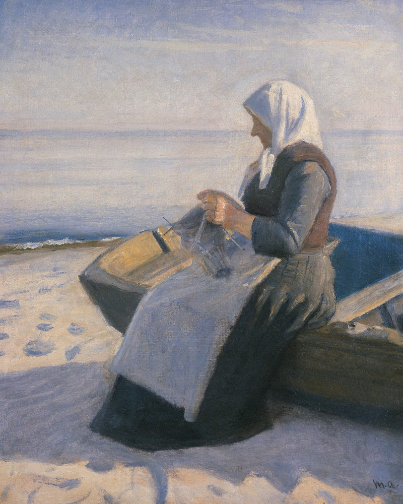 Fiskerkone strikker på Skagen Strand - Michael Peter Ancher