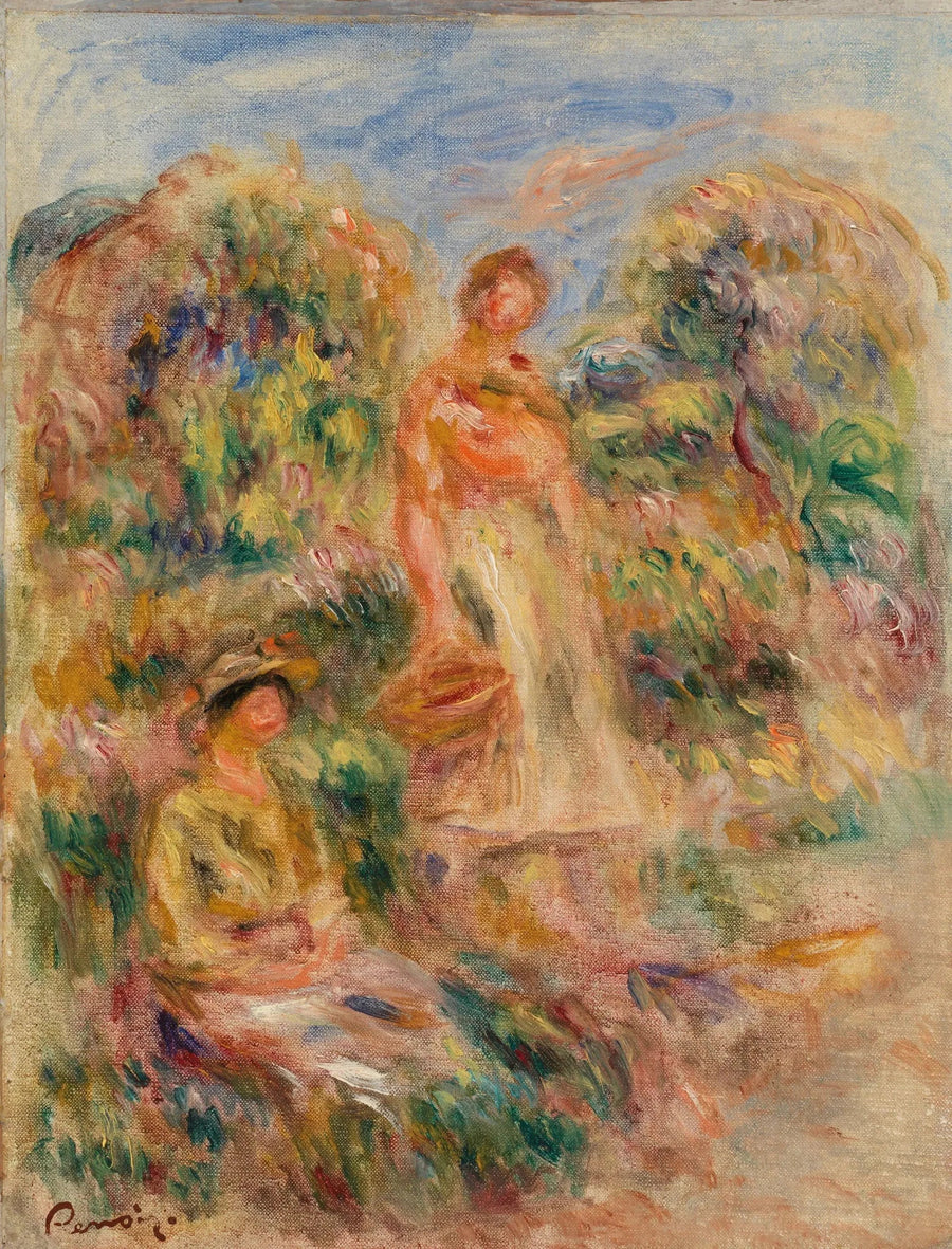 Stående kvinde og siddende kvinde i et landskab - Pierre-Auguste Renoir