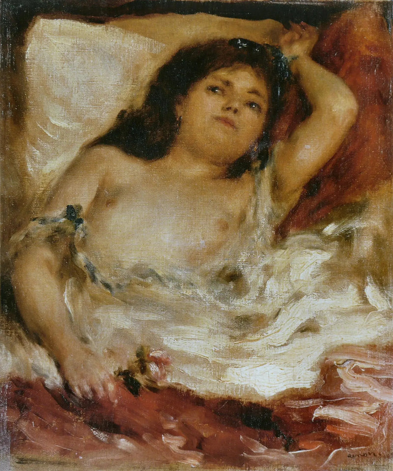 Halvnøgen kvinde liggende: rosen - Pierre-Auguste Renoir