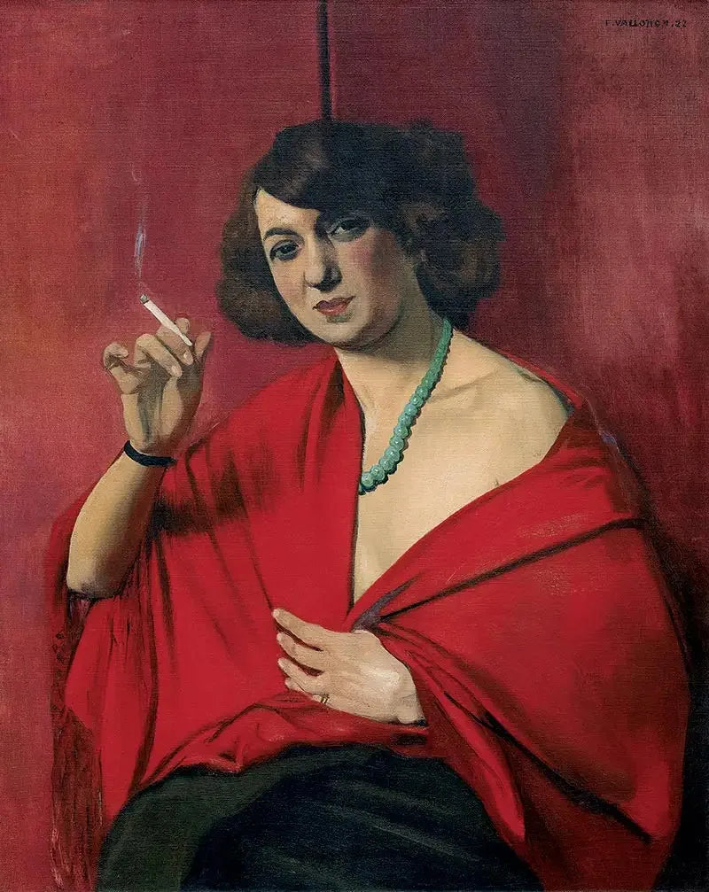 Kvinde i rødt, der holder en cigaret - Félix Vallotton