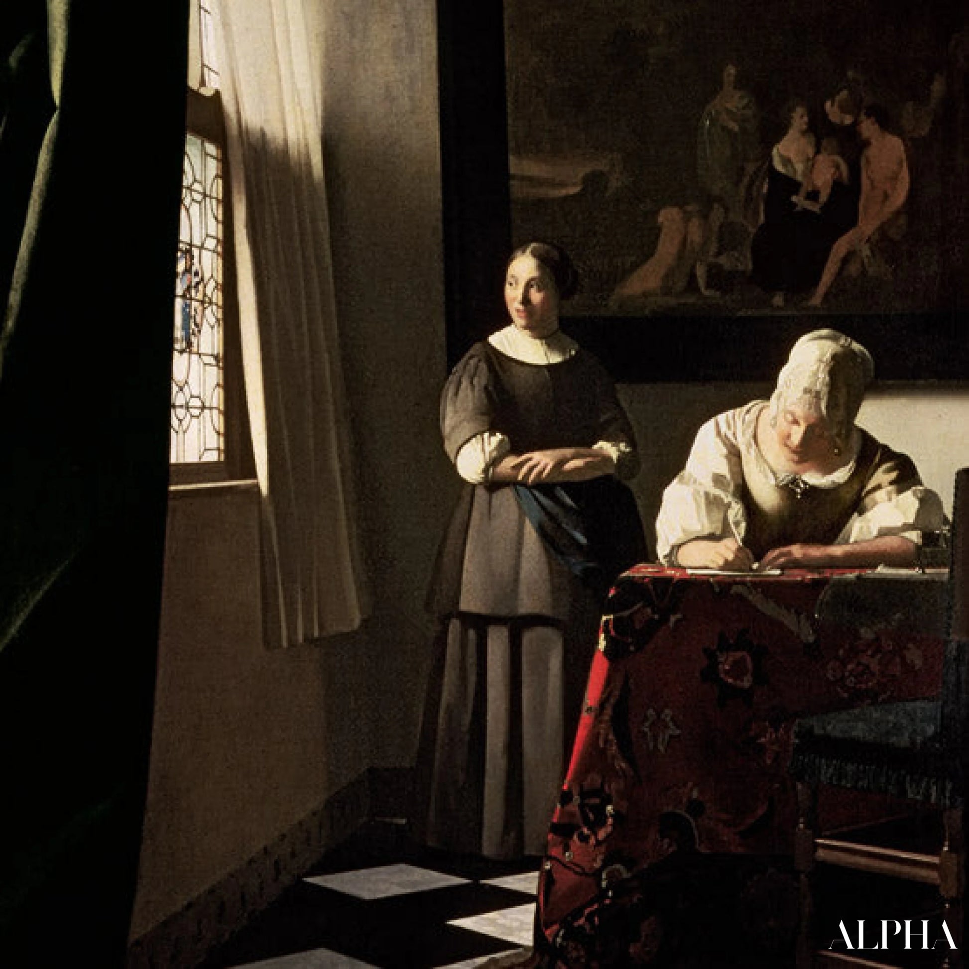 Femme écrivant une lettre et sa servante - Johannes Vermeer - Reproductions de tableaux et peintures haut de gamme