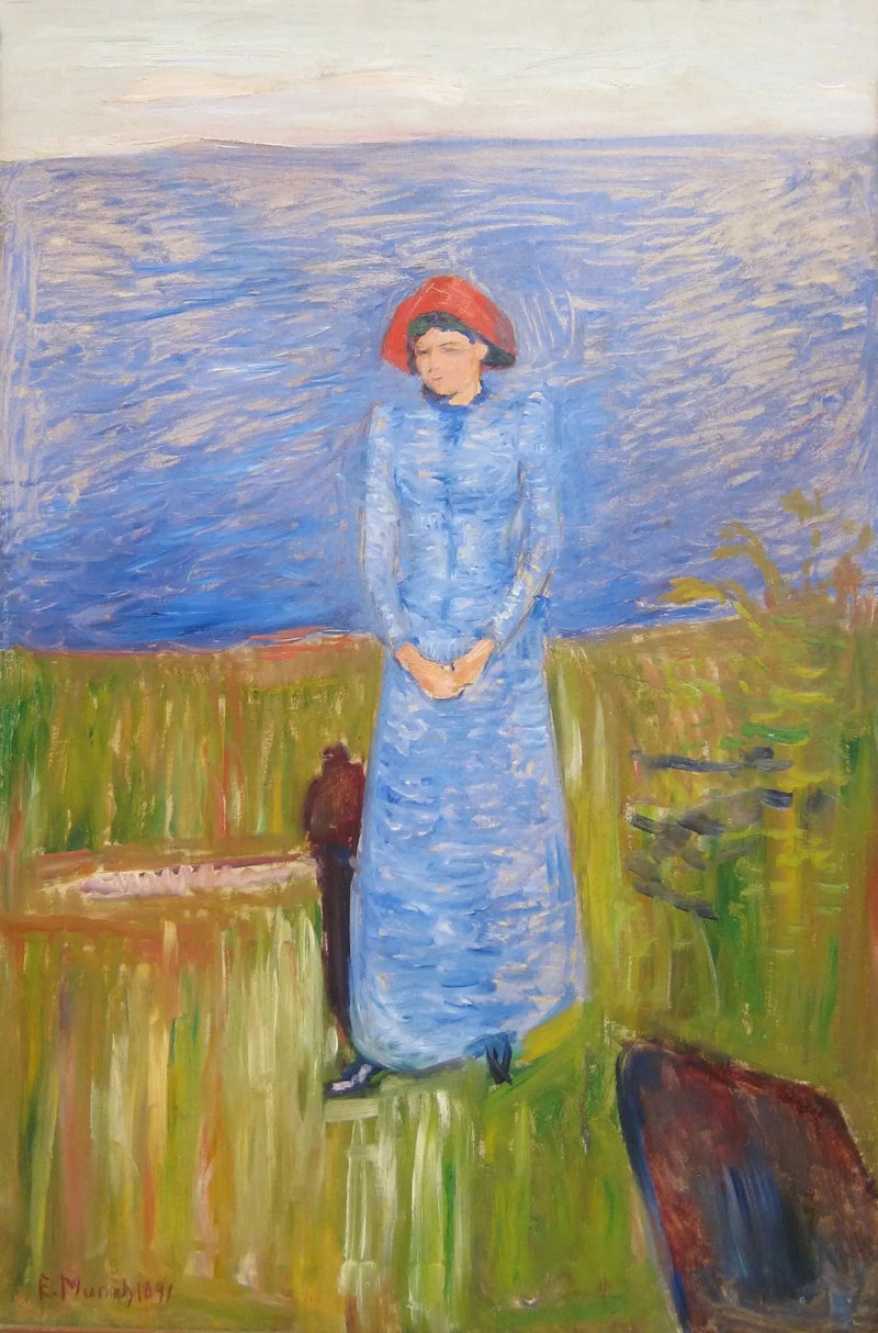 Kvinde i blåt foran et blåt vand - Edvard Munch