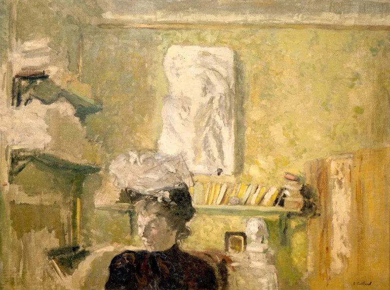 Kvinde i hat foran et relieff - Édouard Vuillard