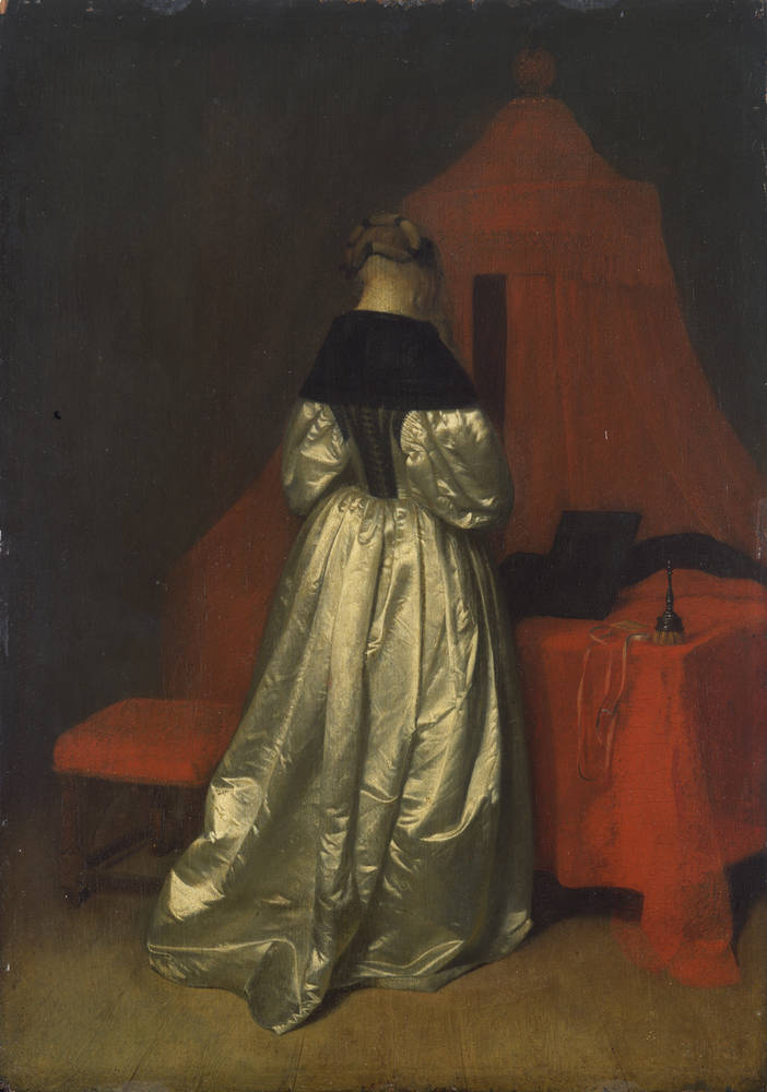 Femme en robe de satin blanc - Gerard ter Borch image 1 copie de tableau peinte à la main