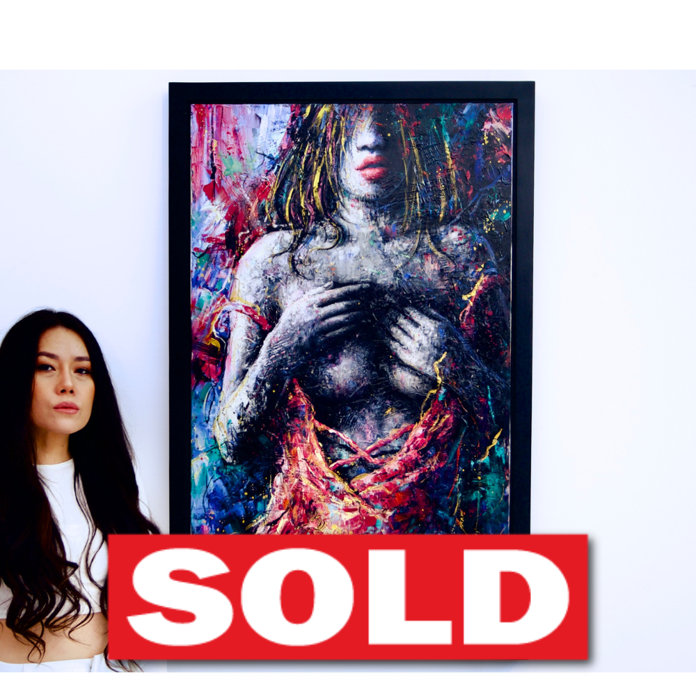 Kvinde i lyserød kjole | 60 x 100 cm