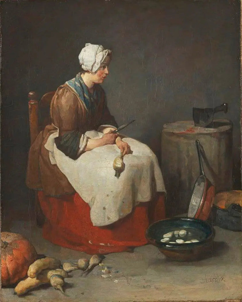Kvinde skræller nejonæbler - Jean Siméon Chardin