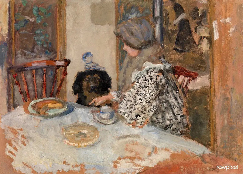 Kvinde og hund ved bordet - Pierre Bonnard