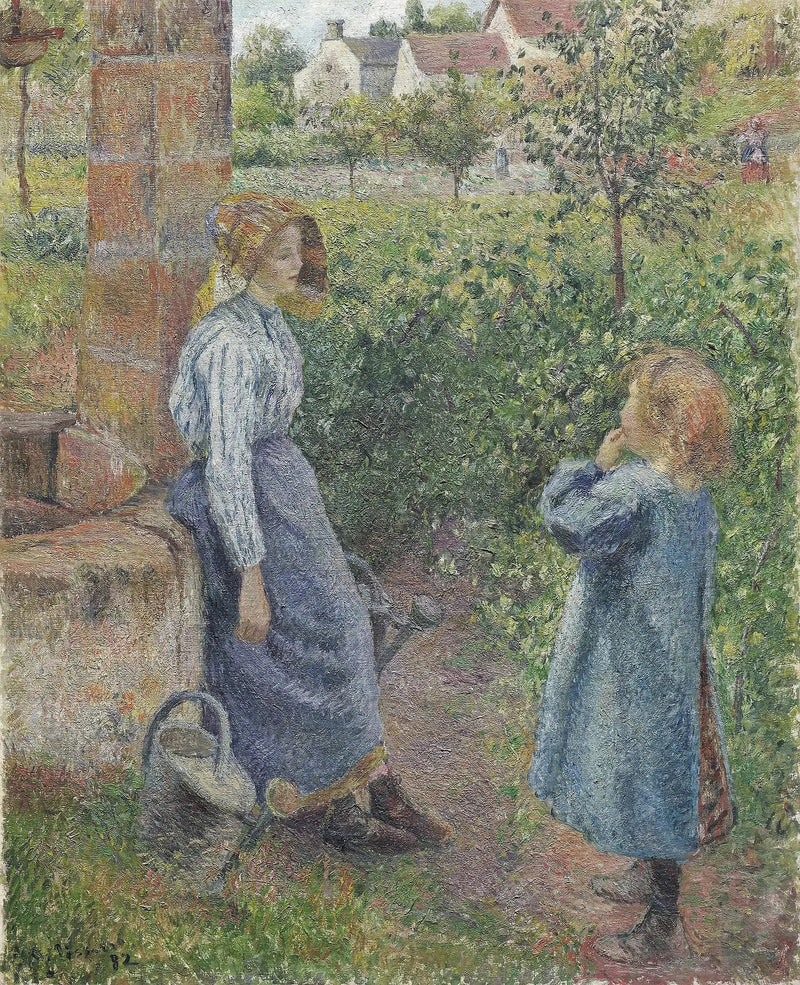 Kvinde og barn ved brønden - Camille Pissarro