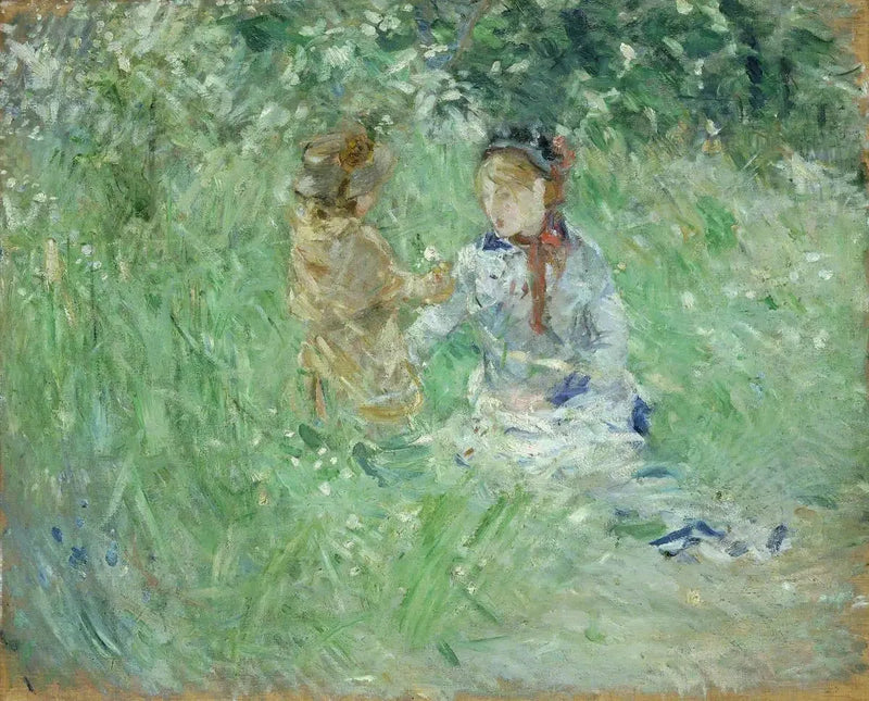 Kvinde og barn i en eng i Bougival - Berthe Morisot