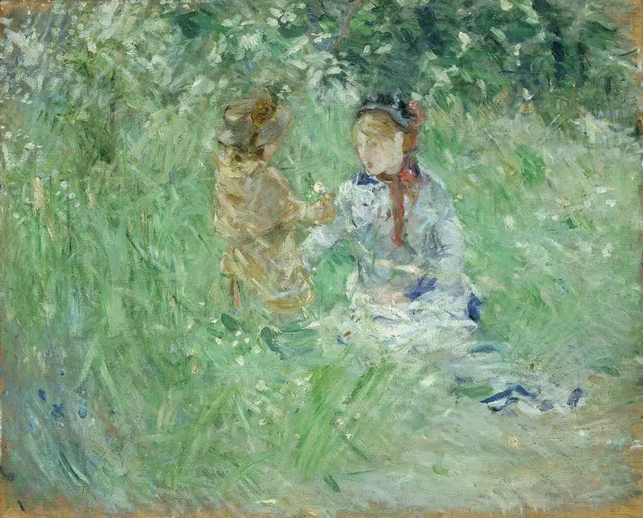 Kvinde og barn i en eng i Bougival - Berthe Morisot